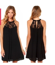 The new summer women Women Halter sexy black lace black chiffon petticoat lace dress large size XXL vestidos WQS1022