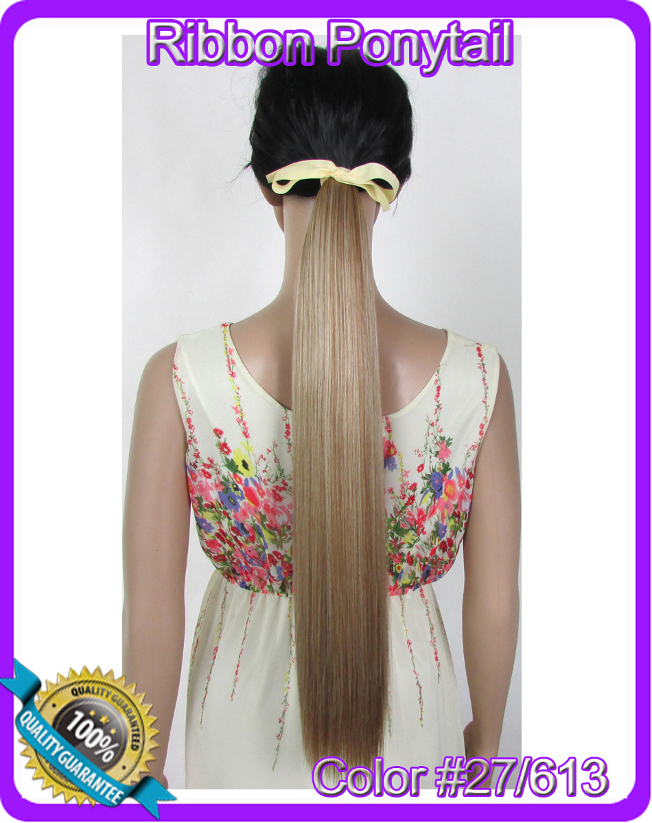 22(55cm) 90g straight ribbon ponytail hairpiece hair pieces clip in extensions color #27/613 Mix Colors