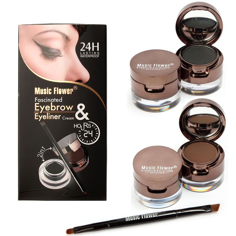 4 in 1 Brown + Black Gel Eyeliner Brown + Black Eyebrow Powder Make Up Water-proof and Smudge-proof Cosmetics Set Eye Liner Kit