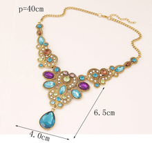 Fine Jewelry Long Blue Maxi Crystal Neclace for Women Vintage Gold Plated Statement Necklaces Pendants Indian