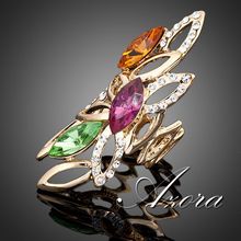 AZORA 18K Real Gold Plated Three Multicolour Stellux Austrian Crystal Water Drop Ring TR0034