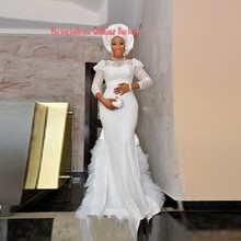 Robe De Soiree African Dubai Style White Lace Satin Mermaid Evening Dresses With Sleeves Nigerian Desgin Women Formal Gowns 2016