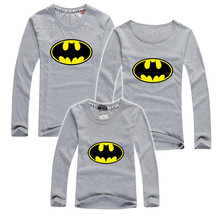 2015 autumn long sleeve t shirts batman cotton family look clothing matching mother daughter clothes father son outfits