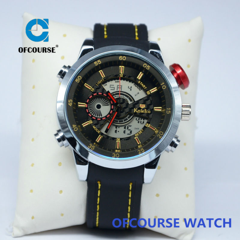 2015 two time zone watch mens 24 hour analog digital rubber watchin
