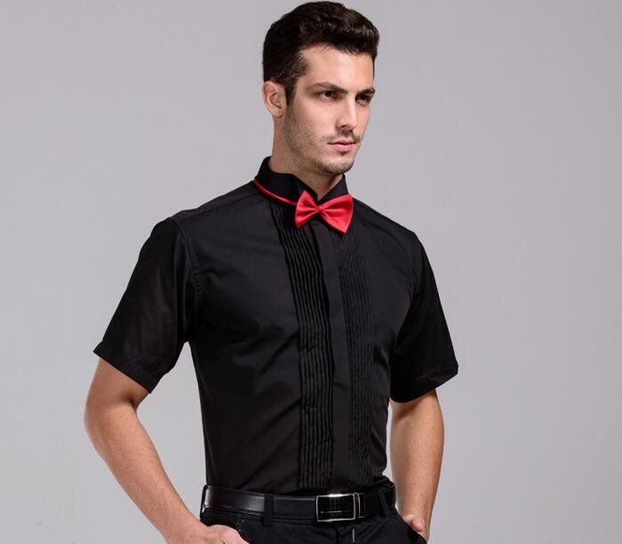 short sleeve dress shirt with bow tie