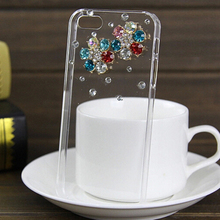 Fashion color drill flower clear plastic mobile phone protection shell Case cover for iphone 4S/5S/5G free shipping