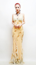 Tender orange silk embroidered beads embroidered decorative tape dress QD22