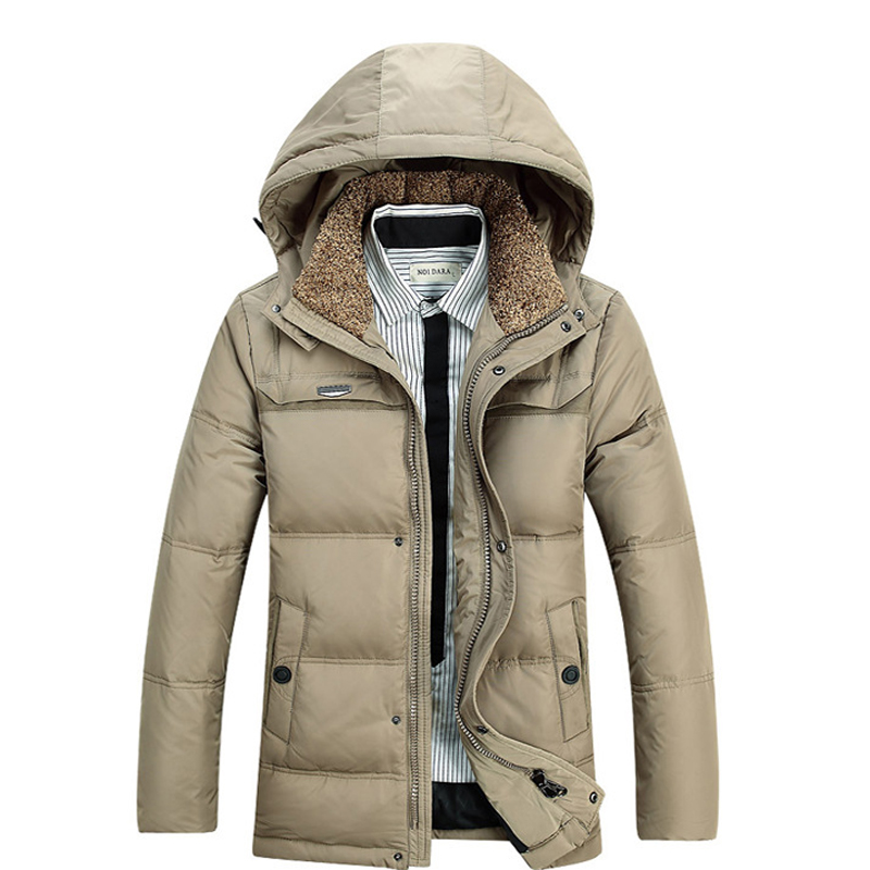Fashion New Warm Duck Down Jacket Men Solid Hooded Winter Coat Men Single Breasted Zipper Parkas