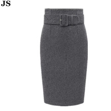 Free Shipping 2016 Autumn Winter Slim High waist Woolen Pencil Skirt,Big size Ladies Euro Wool Skirt dark gray/ purple red/black