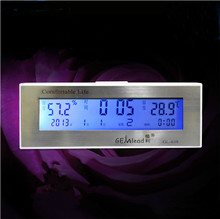Panel de acero inoxidable de múltiples funciones lcd digital termómetro higrómetro con alarma y luminoso