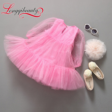 2016 New Spring Autumn Princess Girls Kids Dress Clothes Knee length Long Sleeve Chiffon Ball Gown