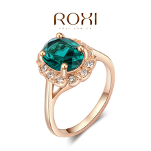 ROXI Brand Black Blue Green Purple Crystal Big Rings For Women Gold Plated 18K Ring Fashion