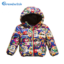 Grandwish New Winter Boys Cartoon Down Jackets Kids Animals Print Parkas Hooded Warm Coat Outerwear Kids Clothing 24M-10T, SC320