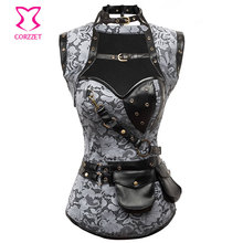Steampunk Corset 6XL Corpetes E Espartilhos Gothic Clothing With Jacket Belt Burlesque Outfit Waist Training Corsets Steel Boned