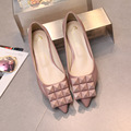 2016 pointed toe women shoes Rivet deduction shallow mouth flat shoes Red wedding shoes soft bottom