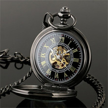 N690 2015 High Quality New Steampunk  Face Retro Pendant Pocket Watch For a Gift Skeleton Mechanical Black Open