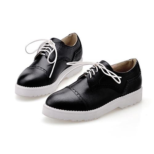 Фотография Plus Size women shoes Full Grain Leather Round Toe casual flats lace-up Spring Autumn lady shoes free shipping