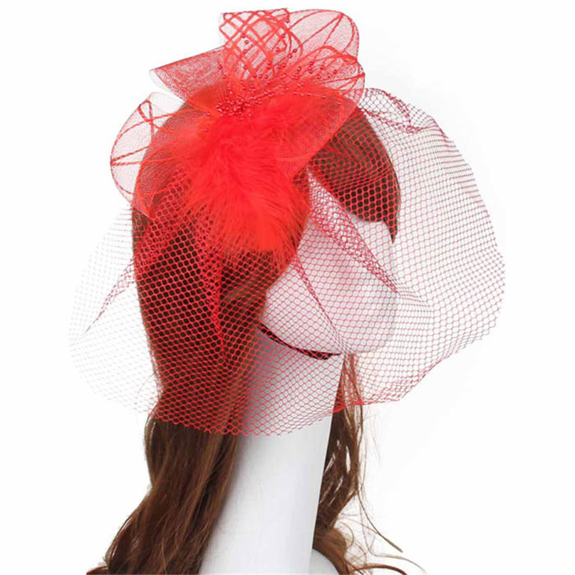 Modern Wedding Fascinator Veil Feather Hard Yarn Headband Hats Women Brides Hair Accessories May18