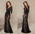 GP5 Formal V Neck Vestido de festa Long Mermaid Black Lace Evening Dress 2016 New 3