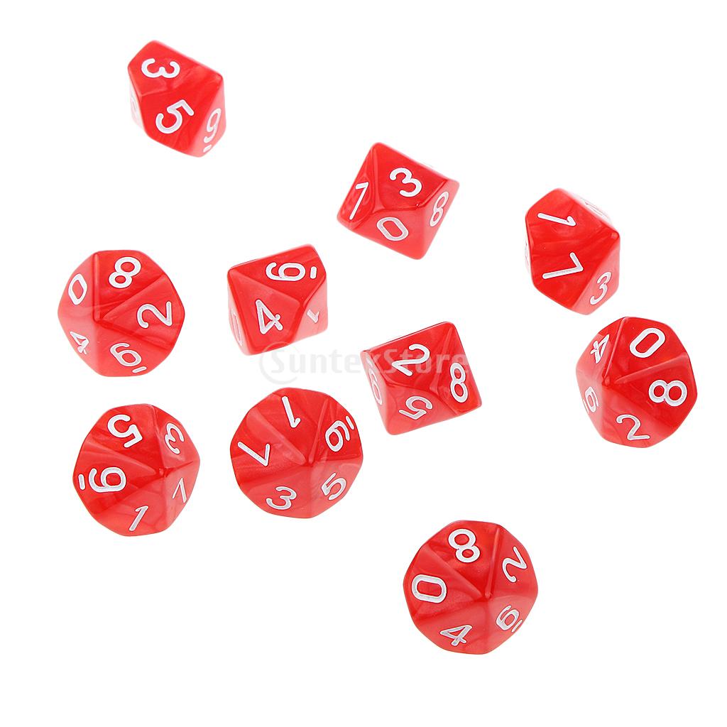 16mm dailymall 10PCS D10 Polyhedral Dice 10 Sided Dice Acrylic for Dungeons and Dragons New Red