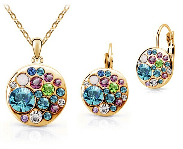 Classic Vintage Set New 2014 18K Gold Plated Simulated Diamond korean multicolor Round african costume Crystal Jewelry Sets 3223