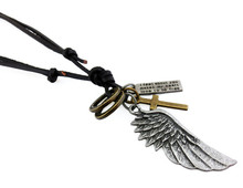 new arrival trendy fashion unique handmade alloy angel wing pendants men leather necklaces jewelry 2 colors