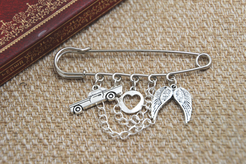 12pcs Supernatural inspired Destiel themed charm with chain font b kilt b font pin brooch 50mm