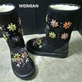 WEIMIAN 2017 New Brand Women Luxury Winter Boots Flowers Rhinestone Booties Top Quality Ankle Boots Real