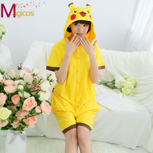 Adults Cotton Onesies Pajamas Cartoon Animal Pikachu Pijamas Cosplay Costume Short Sleeve Pyjamas Sleepwear for Men Women