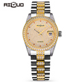Brand Luxury Fashion Business Diamond Watch Men s Automatic Self wind Gold Wrist Watches Calendar Flywheel