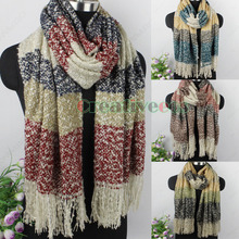 Man s Women s Unisex Winter Warm Soft Mohair Knitted Stripes Long Scarf Wrap Tassel Shawl