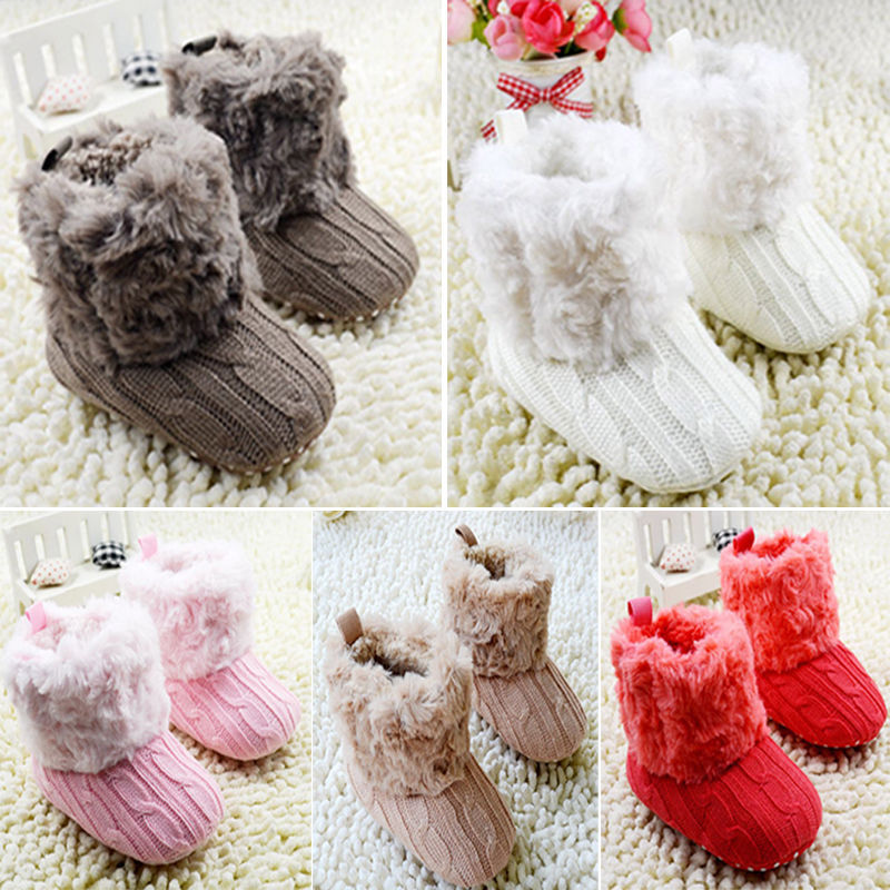 Infant Baby Toddler Crochet Knit Fleece Boots Warm Knit Bootee Crib Shoes Socks