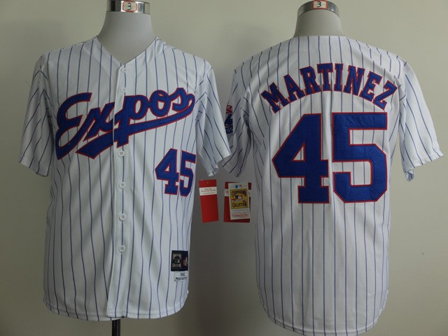 Montreal Expos Mens Jerseys #45 Pedro Martinez White Throwback Baseball Jerseys