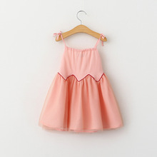 Female child summer cotton with voile sling dress girls beach brace dress