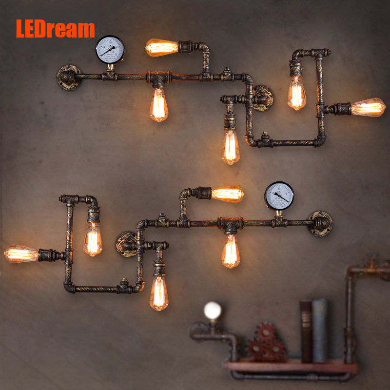 LEDream new fashion wroguht iron Water pipe wall lamp vintage aisle lights loft iron wall lamp edison incandescent light bulb