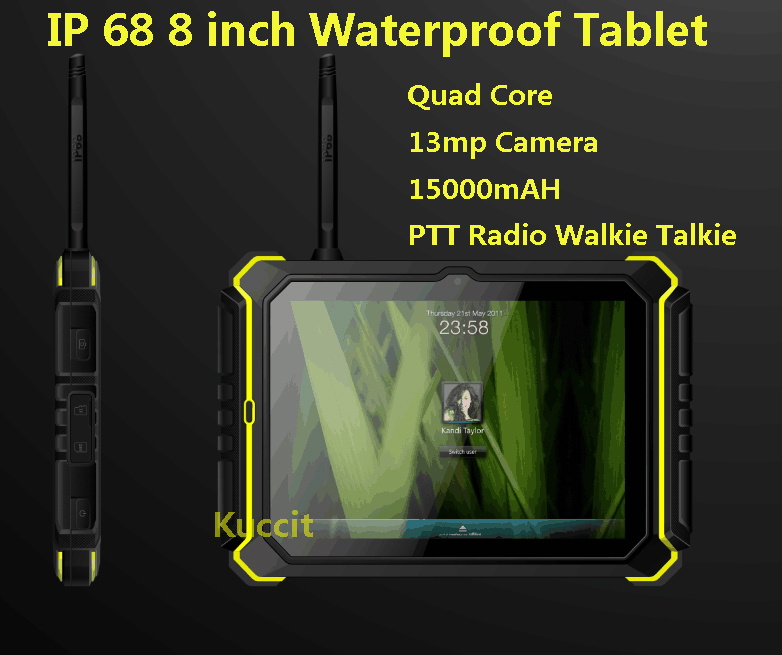2015 PTT Radio Walkie talkie 8 HD IP68 shockproof waterproof tablet phone PC cell phone 15000mAH