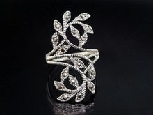 18K White Gold Plated Fashion Vintage Black Cz Dimond Long Finger Ring Women Accessories