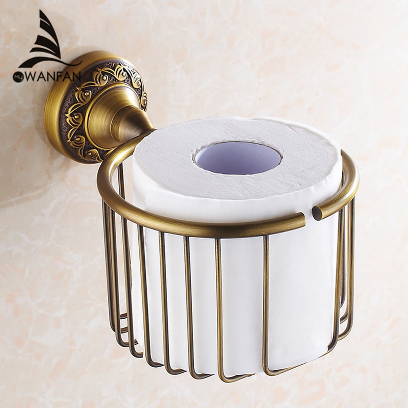 Free Shipping Wholesale And Retail Antique Brass Finish Bathroom Toilet Paper Holder Rack Tissue Baskets Wall Mount ST3718