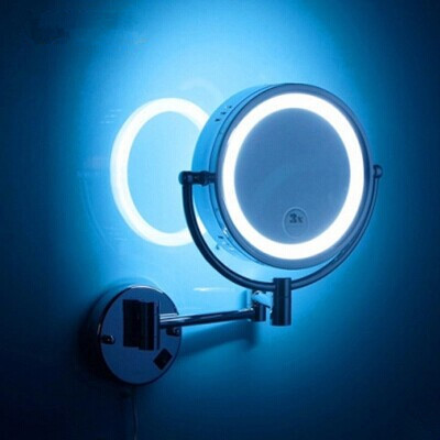 LED brass cosmetic mirror wall mounted bathroom beauty mirror double faced retractable makeup mirror folding mirror with led