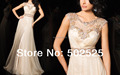 Real Photos Chiffon Fabric Nude Color Cap Sleeve Handmade Beading Luxury Lace Evening Dress OL102376