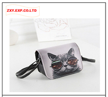 2016 Women Bag PU Leather Cat Wearing Glasses Print Messenger Handbag ZXY Bolsos Carteras Mujer Marca
