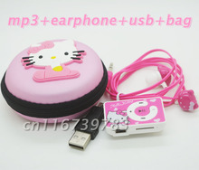 fashion Mini Hello Kitty MP3 Music Player Clip MP3 Players Support TF Card With Hello Kitty Earphone&Mini USB&hello kitty bag