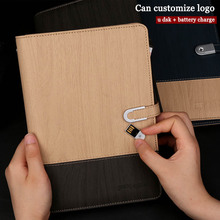 BK-186 agenda pu leather notebook paper business U disk notepad planner card position office supplies filofax with power bank