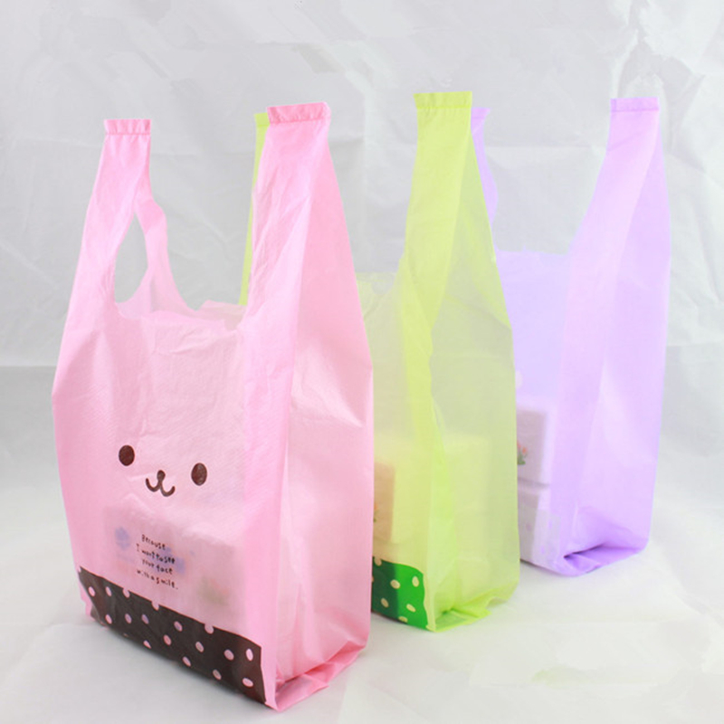 100Pcs/Lots Plastic Shopping Bag Supermarker Plastic Bags With Handle, Vest Bag Large Size 26 ...
