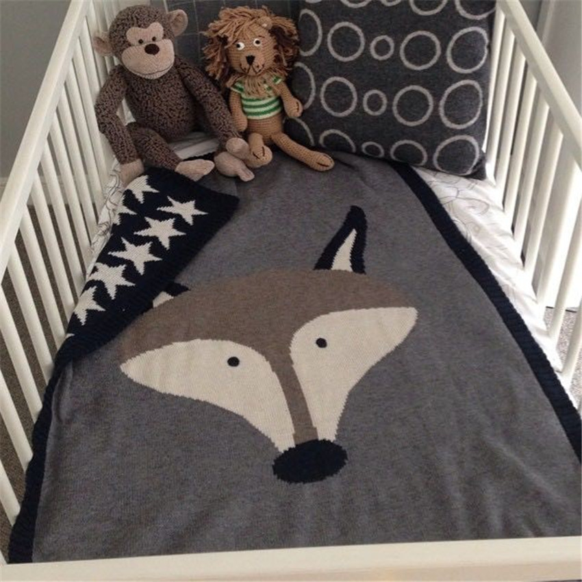 KIKIKIDS Fox pattern animal knitted baby blanket2