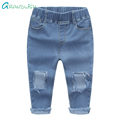 Grandwish Boys Summer Jeans Pants Girls Solid Long Pants Denim Ripped Pants Children Casual Cotton Pants