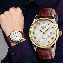 SKMEI Top Luxury Brand Mens Quartz Watch 30m Waterproof Genuine Leather Strap Calendar Watches Men Classic Business Wristwatches