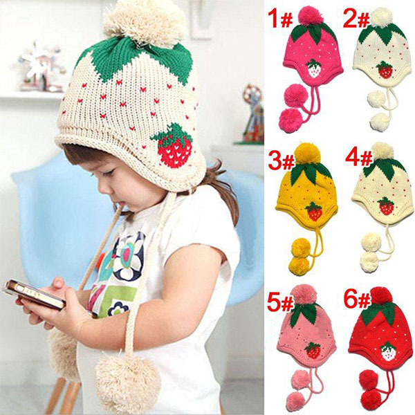 Kids Girls Baby Knitting Crochet Hat Strawberry Pattern Cap 4 Colors 1 6 Year...