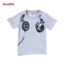Size 2T-7T Fashion Boy Kids Clothing Casual 3D Headphone Short Sleeve T-Shirt Tops Tees Clothes Brand Ataullah TSM007