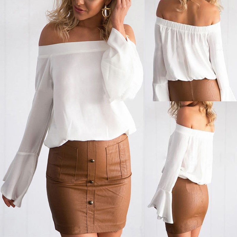 Celmia Plus Size 3XL Women Sexy Off Shoulder Chiffon Blouse Vintage Casual Solid Flare Long Sleeve Tops Shirt 2018 Summer Blusa aeProduct.getSubject()